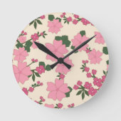 Pink Floral Pattern Ronde Klok (Voorkant)