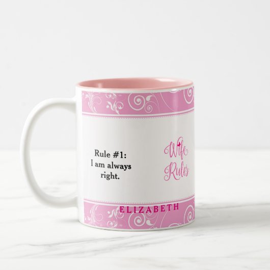 Pink Floral Pattern Wife Rules Cup Mok (Links)