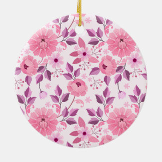 Pink Floral Pattern with Elegant Blossoms Keramisch Ornament
