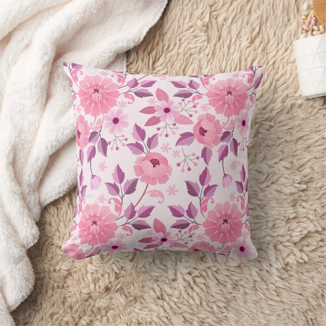 Pink Floral Pattern  with Elegant Blossoms Kussen (Deken)