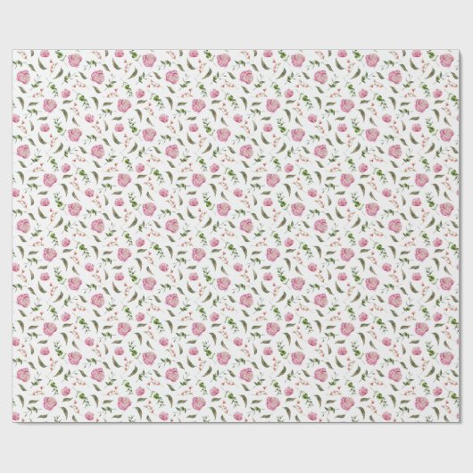 Pink Floral Pattern Wrapping Paper Cadeaupapier (Vlak)