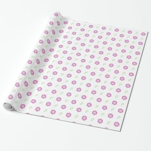 Pink Floral Pattern Wrapping Paper Cadeaupapier (Uitgerold)