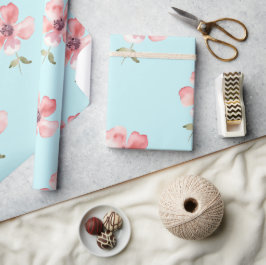 Pink Floral Pattern Wrapping Paper – Soft Blue  Cadeaupapier