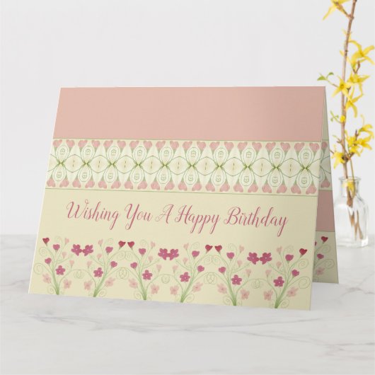 Pink Floral Patterned Kaart (Gele Bloem)