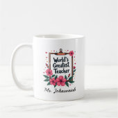 Pink Floral Pencil Frame Worlds Greatest Teacher Koffiemok (Links)