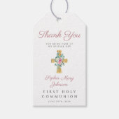 Pink Floral Peonies Cross First Community Cadeaulabel (Voorkant)