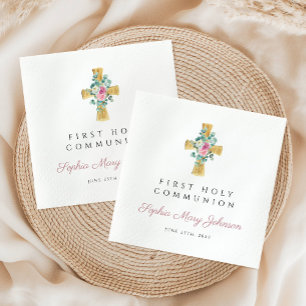 Pink Floral Peonies Cross First Community Servet