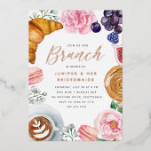 Pink Floral Peony Bridesmaids Brunch Roos Gold Folie Uitnodiging (Voorkant)