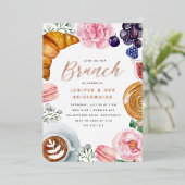 Pink Floral Peony Bridesmaids Brunch Roos Gold Folie Uitnodiging (Staand Voorkant)