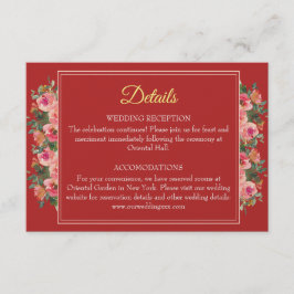 Pink floral peony modern chinese trouwgegevens informatiekaartje