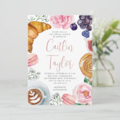 Pink Floral Peony Vrijgezellenfeest Brunch Kaart (Staand voorkant)