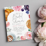 Pink Floral Peony Vrijgezellenfeest Brunch Kaart<br><div class="desc">Nodig gasten uit voor een elegante vrijgezellenfeest brunch met deze prachtige waterverf uitnodigingen. In het ontwerp staan je feestelijke details in een moderne brief,  omringd door illustraties van ontbijtgebaren,  croissants,  makrelen,  koffie en roze pony-bloemen.</div>