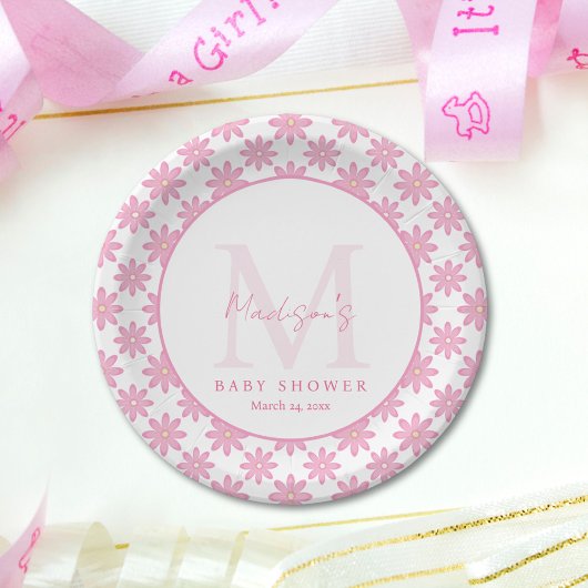 Pink Floral Personalized Baby Shower Papieren Bordje