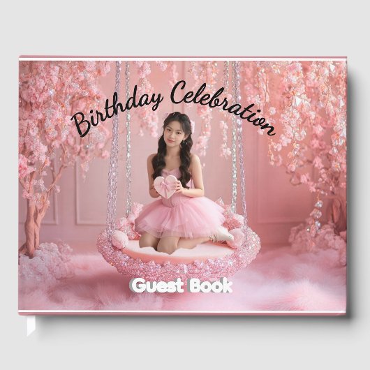 Pink Floral Personalized   Birthday Invitation  Gastenboek (Voorkant)