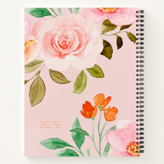 Pink Floral Personalized Composition Journal Notitieboek (Achterkant)