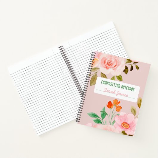 Pink Floral Personalized Composition Journal Notitieboek (Binnen)