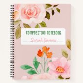 Pink Floral Personalized Composition Journal Notitieboek (Voorkant)