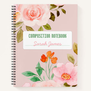 Pink Floral Personalized Composition Journal Notitieboek
