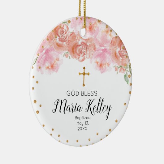 Pink Floral Personalized Girl Baptism Ornament (Rechts)