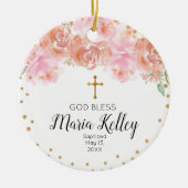 Pink Floral Personalized Girl Baptism Ornament (Voorkant)
