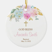 Pink Floral Personalized Girl Baptism Ornament (Voorkant)