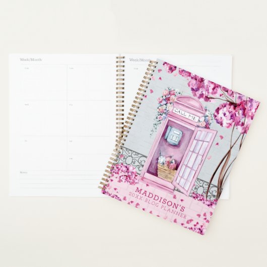 Pink Floral Phone Booth Aangepaste Blog Planner (Display)