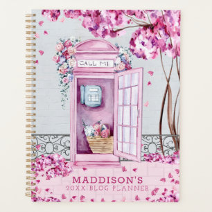 Pink Floral Phone Booth Aangepaste Blog Planner