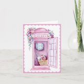 Pink Floral Phone Booth | Dank u wel Bedankkaart (Voorkant)