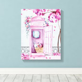 Pink Floral Phone Booth op maat Canvas Afdruk (Insitu (Houten vloer))