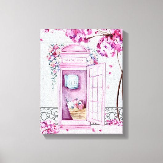 Pink Floral Phone Booth op maat Canvas Afdruk (Voorkant)