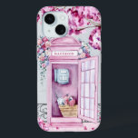 Pink Floral Phone Booth op maat iPhone 15 Case<br><div class="desc">Deze mooie telefoonbehuizing is voorzien van een roze telefooncel in bloemen met een nabijgelegen boom die roze bloesems op de grond laat vallen. Je kunt je personaliseren met jouw naam.</div>