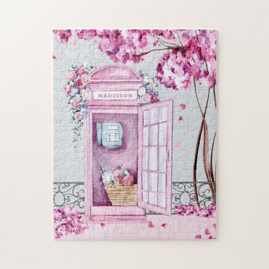 Pink Floral Phone Booth op maat Legpuzzel (Verticaal)
