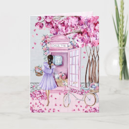 Pink Floral Phone Booth | Vriendschap Kaart