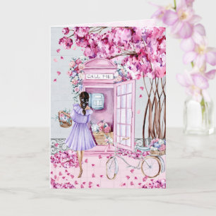 Pink Floral Phone Booth   Vriendschap Kaart
