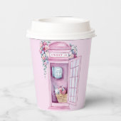 Pink Floral Phone Booth | Zoet 16 Papieren Bekers (Achterkant)