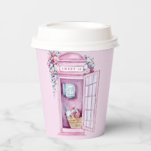 Pink Floral Phone Booth   Zoet 16 Papieren Bekers