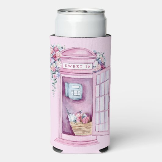 Pink Floral Phone Booth | Zoet 16 Seltzer Blikjeskoeler (Seltzer Achterkant)