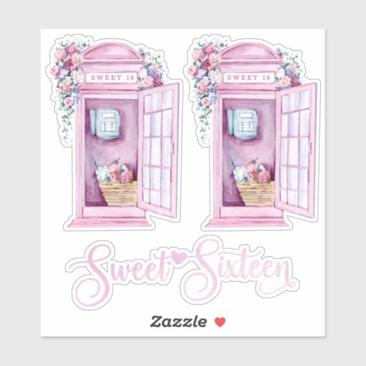 Pink Floral Phone Booth | Zoet 16 Sticker (Vel)