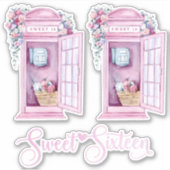 Pink Floral Phone Booth | Zoet 16 Sticker (Voorkant)