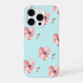 Pink Floral Phone Case – Blue Pastel Pattern iPhone 16 Pro Hoesje