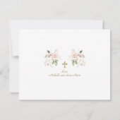 Pink Floral Photo Girls Twins Gold Cross Baptisme Bedankkaart (Achterkant)