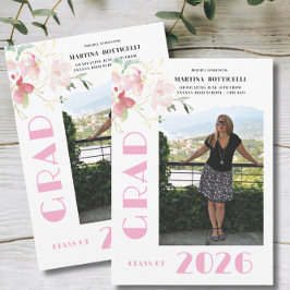 Pink Floral Photo Graduation Announcement Aankondiging