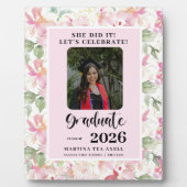 Pink Floral Photo Graduation Party Welcome Fotoplaat (Voorkant)