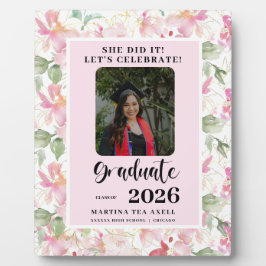 Pink Floral Photo Graduation Party Welcome  Fotoplaat