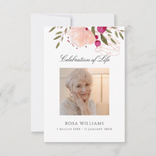 Pink Floral Photo Memorial Funeral Prayer Card Notitiekaartje