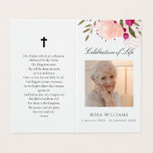 Pink Floral Photo Memorial Funeral Prayer Card Visitekaartje (Buitenkant ongevouwen)