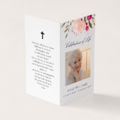 Pink Floral Photo Memorial Funeral Prayer Card Visitekaartje (Buitenkant)