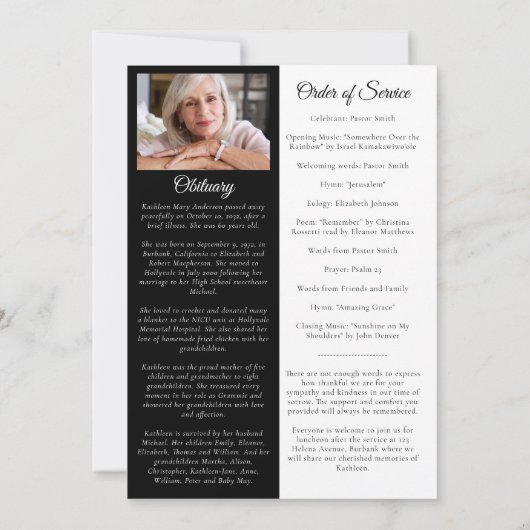 Pink Floral Photo Memorial Service Programma (Achterkant)