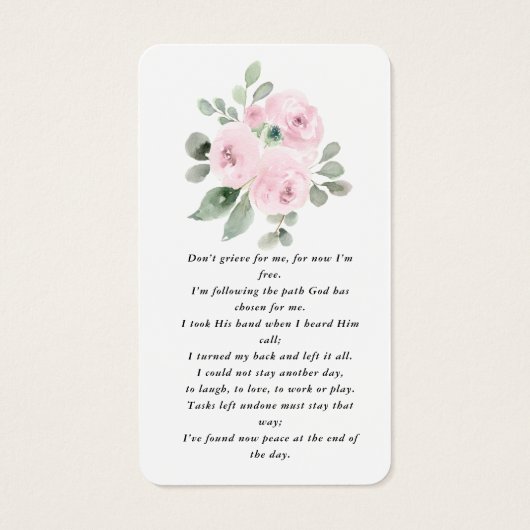 Pink Floral Photo Sympathie Funeral Prayer Card Visitekaartje (Achterkant)