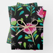 Pink Floral Plant Pattern Inpakpapier Vel (In situ)